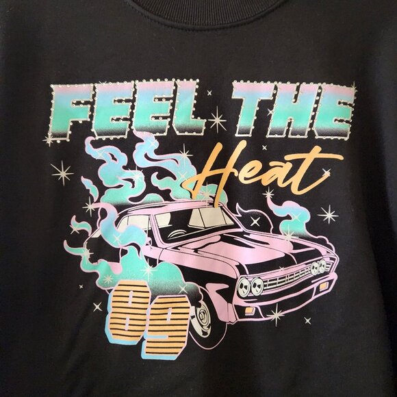 Feel The Heat Muscle Car Black Graphic Crewneck Sweatshirt XS - Picture 2 of 6